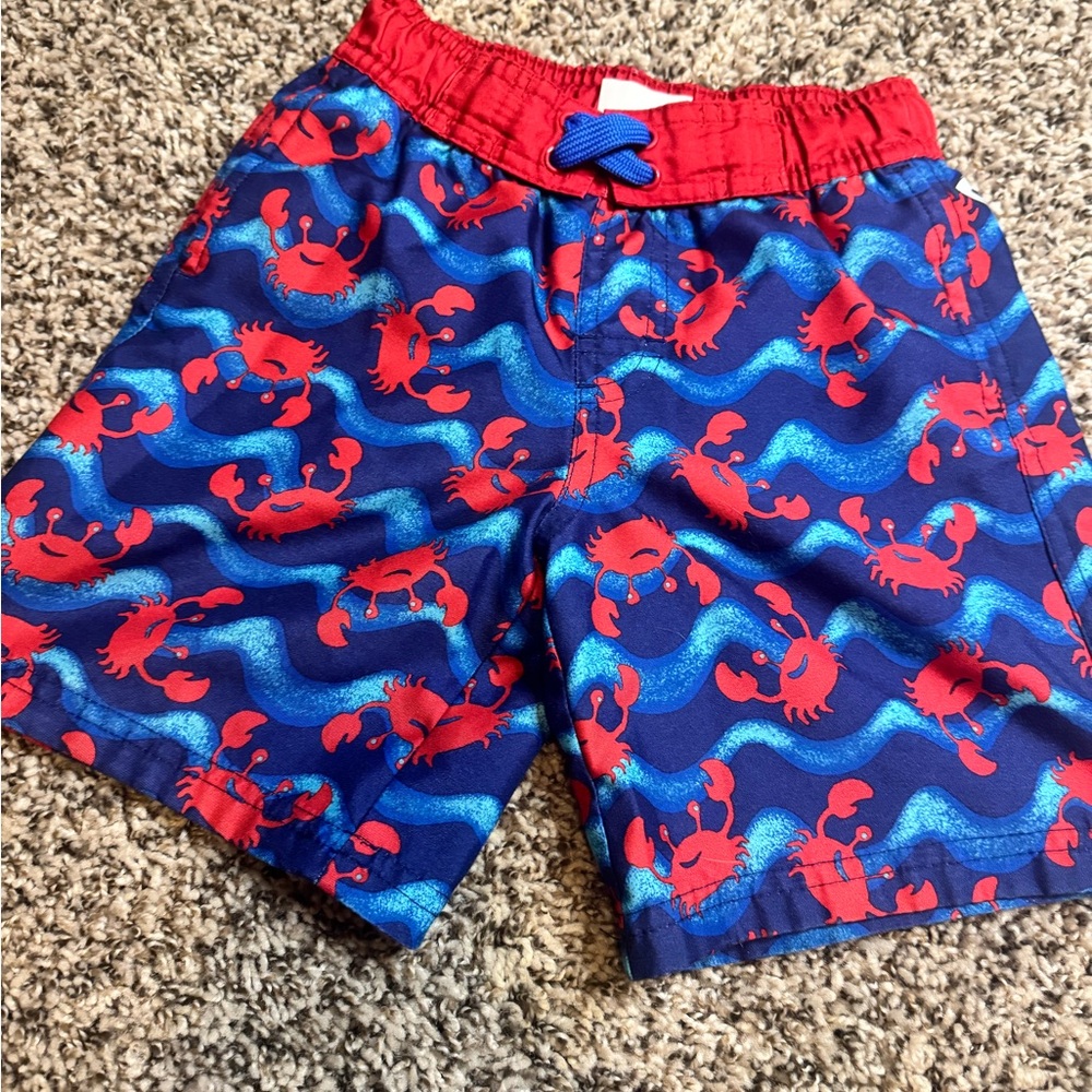 Kids Crab Print Swim Shorts - Blue and Red